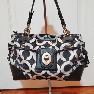 Coach Peyton Black and White OP  Signature Carryall 14515